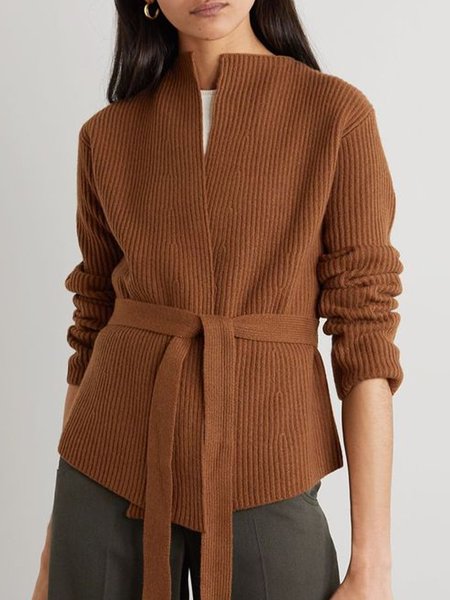 Long Sleeve Urban Regular Fit Plain Cardigan, Brown, Cardigans
