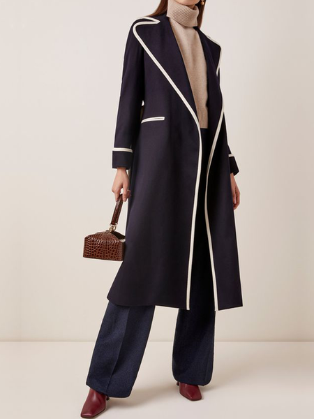 

Urban Lapel Collar Color Block Long Sleeve Loose Mid-long Coat, Black-white, Coats
