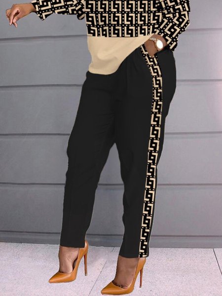 

Regular Fit Casual Geometric Fashion Pants, Black, Pants