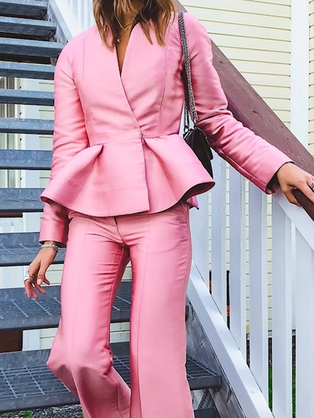 

Regular Fit Elegant V Neck Long Sleeve Jacket, Pink, Jackets