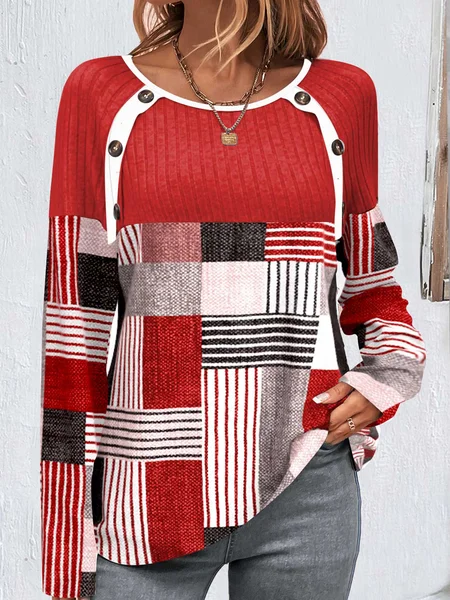 

Buttoned Striped Casual Sweatshirt, Red, Sweatshirts & Hoodies