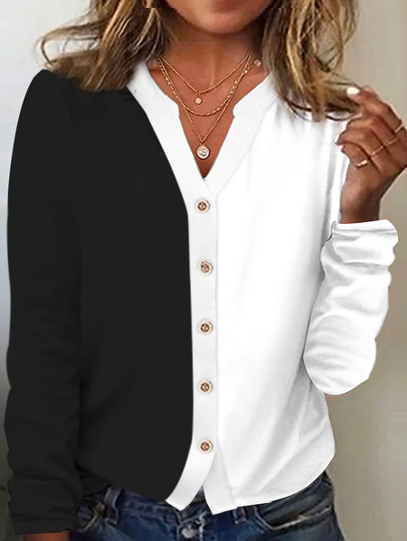 

Color Block Loose Hoodie Casual Jacket, Black-white, Jackets
