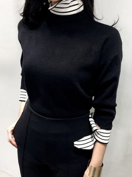 

Urban Long Sleeve Regular Fit Color Block Sweater, Black, Pullovers