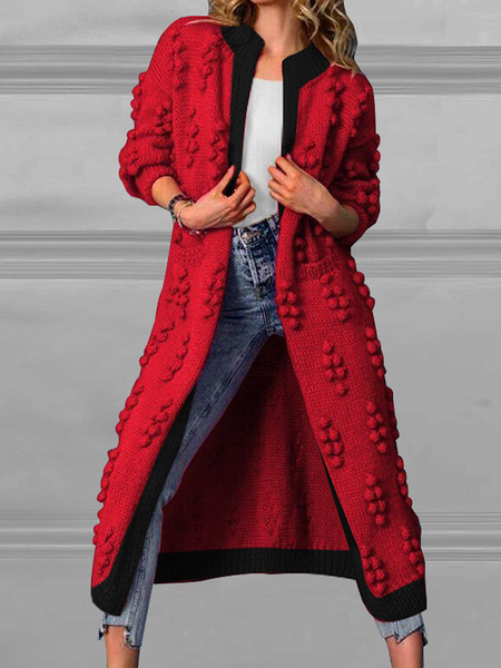 

Micro-Elasticity Others Urban Color Block Long Sleeve Mid-long Cardigan, Red-black, Cardigans