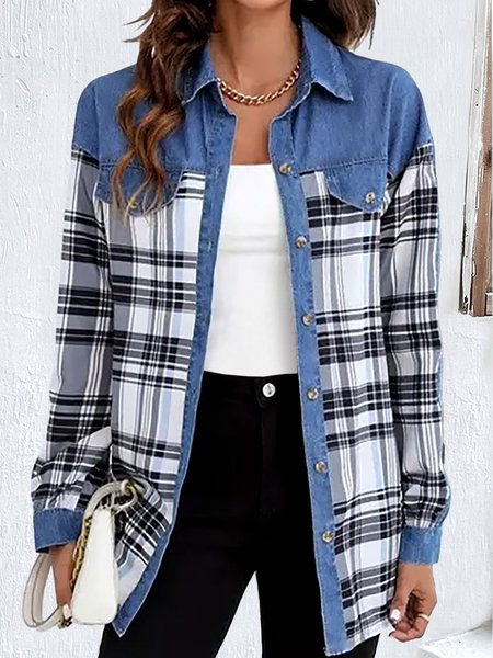 

Casual Loose Shawl Collar Plaid Kimono, Blue, Coats