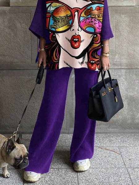 

Plain Urban Loose Pants, Purple, Pants