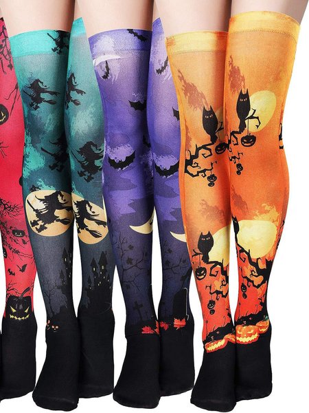

Halloween Pumpkin Witch Over the Knee Socks, Color5, Socks