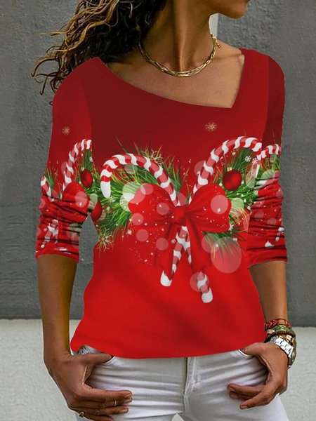 

Crew Neck Christmas Jersey Casual T-Shirt, Watermelon, Long sleeves