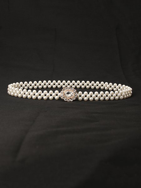 

Elegant Rhinestone Faux Pearl Elastic Waist Belt, Color11, Belts