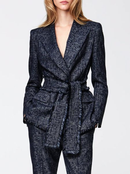 

Regular Fit Urban Plain Lapel Collar Blazer With Belt, As picture, Blazers