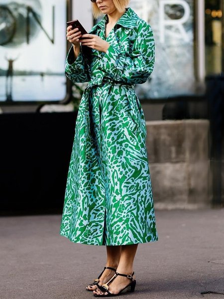 

Urban Regular Fit Abstract Lapel Collar Trench Coat, Green, Coats