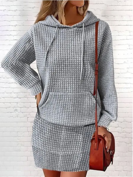 

Cotton-Blend Plain Hoodie Casual Dress, Gray, Dresses