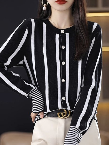 

Long Sleeve Urban Striped Regular Fit Cardigan, Black, Cardigans