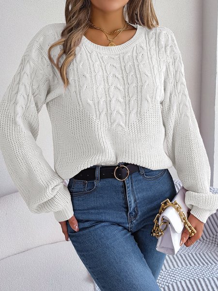 

Casual Wool/Knitting Loose Plain Sweater, White, Sweaters