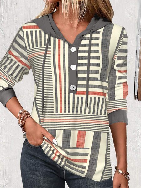 

Striped Hoodie Casual Hoodie, Beige, Sweatshirts & Hoodies