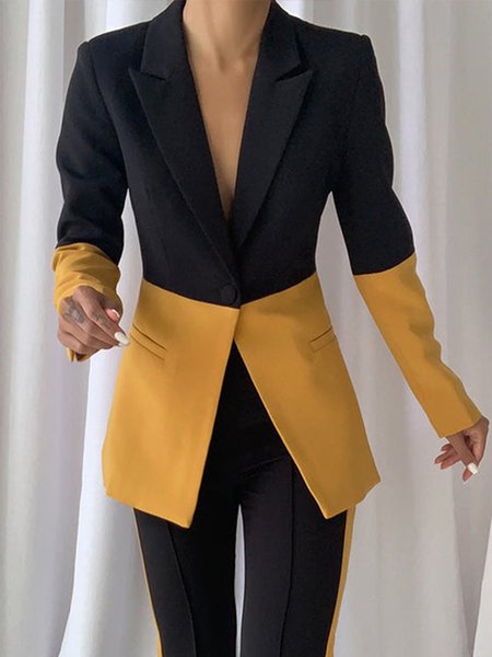 

Regular Fit Urban Lapel Collar Color Block Blazer, Yellow, Blazers