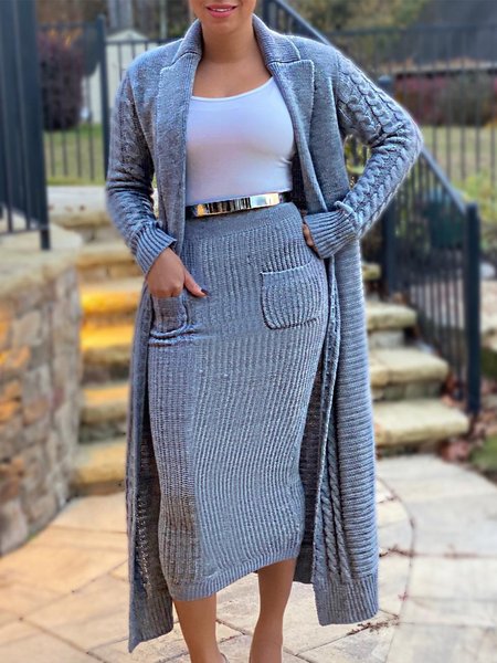

Urban Regular Size Plain Long Cardigan, Gray, Cardigans