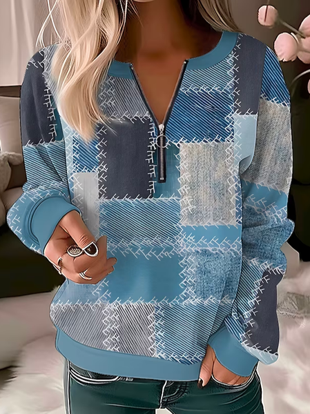

Casual Loose Geometric V Neck Sweatshirt, Blue, Sweatshirts & Hoodies