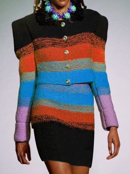 

Long Sleeve Crew Neck Elegant Cardigan, Multicolor, Cardigans