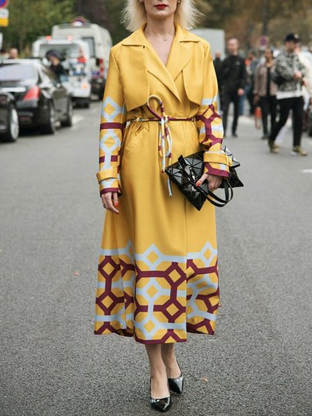 

Long Sleeve Satin Urban Regular Fit Trench Coat, Yellow, Coats