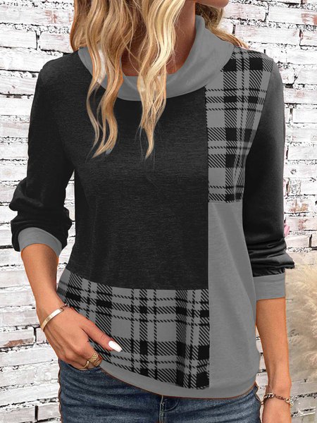 

Plaid Half Turtleneck Casual Sweatshirt, Black, Sweatshirts & Hoodies