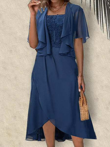 

Square Neck Regular Fit Plain Casual Two-Piece Set, Blue, Party Dresses