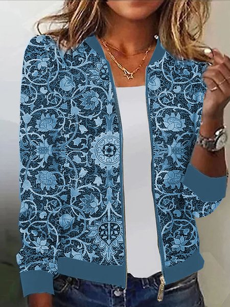 Casual Loose Ethnic Jacket, Blue, Jackets& Coats