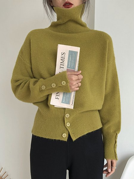 

Long Sleeve Plain Urban Regular Fit Sweater, Yellow, Pullovers