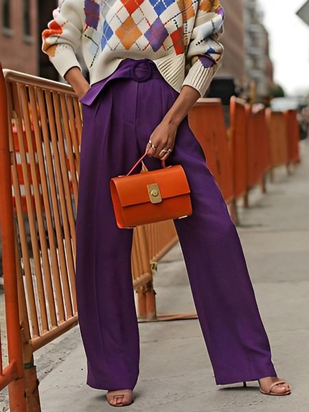 

Urban Plain Regular Fit Fashion Straight Pants, Purple, Pants