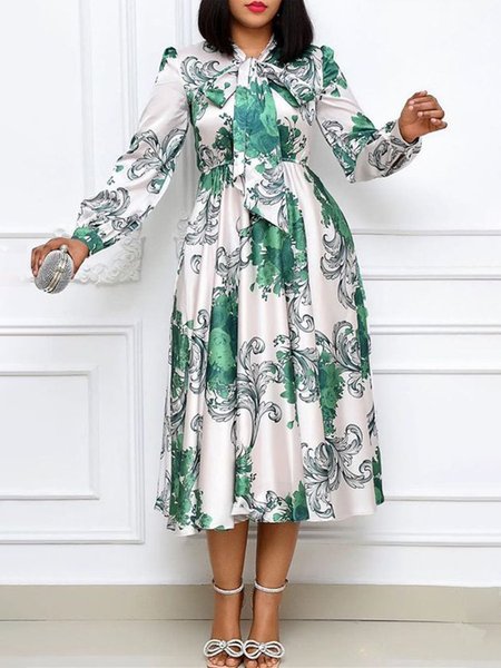 

Abstract Elegant Regular Fit Midi Dress With No Belt, Green, Midi Dresses