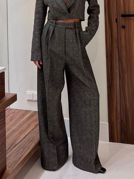 

Loose Plain Urban Fashion Pants, Gray, Pants