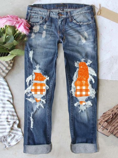 

Loose Casual Plaid Jeans, Blue, Jeans