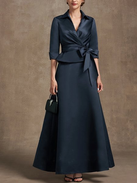 

Elegant Cross Neck Plain Loose Two-Piece Set, Blue, Party Dresses