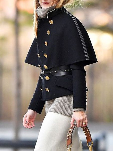 

Regular Fit Plain Stand Collar Urban Jacket, Black, Jackets
