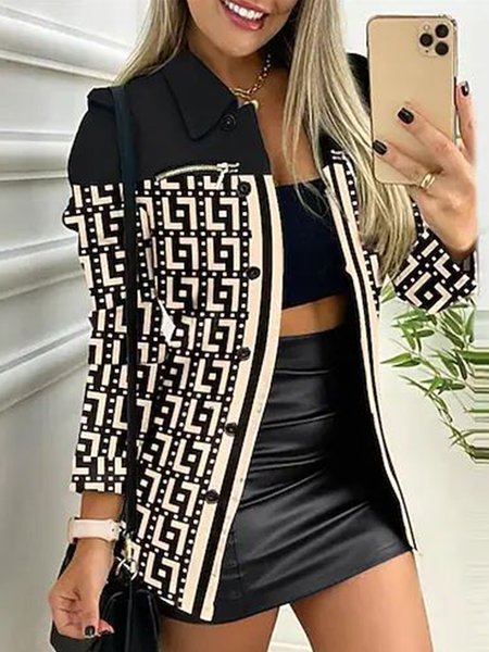 

Loose Shawl Collar Simple Geometric Jacket, Black, Jackets