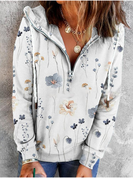 

Floral Casual Loose Hoodie, White, Sweatshirts & Hoodies