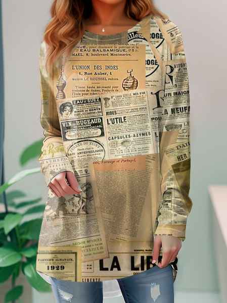 

Newspaper Regular Fit Crew Neck Casual T-Shirt, Khaki, T-Shirts