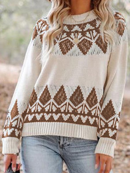 

Women Yarn/Wool Yarn Ethnic Long Sleeve Comfy Boho Sweater, Coffee, Sweaters