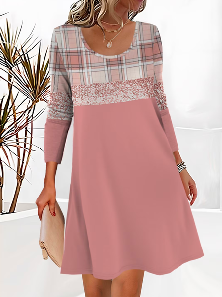 

Lace Color Block Elegant Dress With No, Pink, Dresses