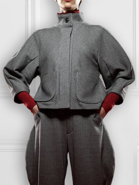 

Plain Regular Fit Turtleneck Urban Jacket, Gray, Jackets