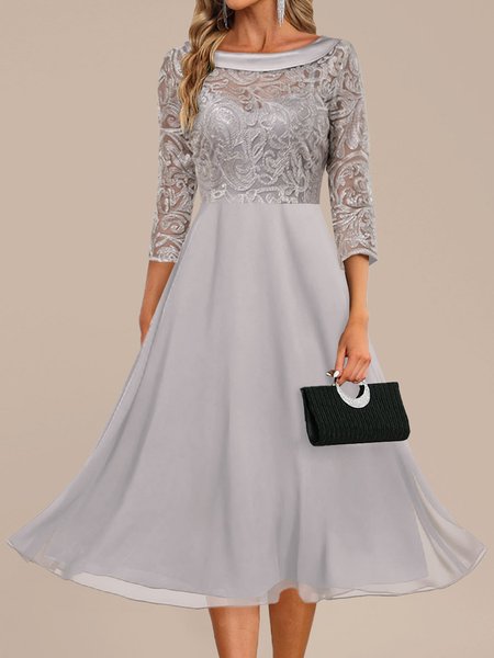 

Lace Elegant Crew Neck Plain Dress, Gray, Party Dresses
