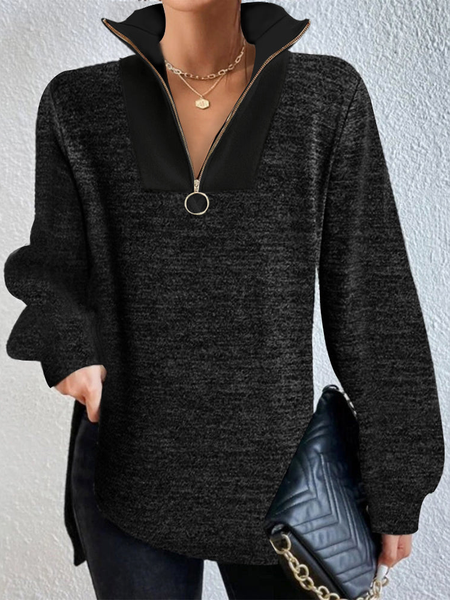

Plain Casual Zipper Shirt, Black, Shirts & Blouses