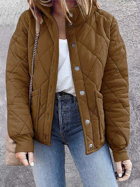

Casual Plain Padded Jacket, Khaki, Coats