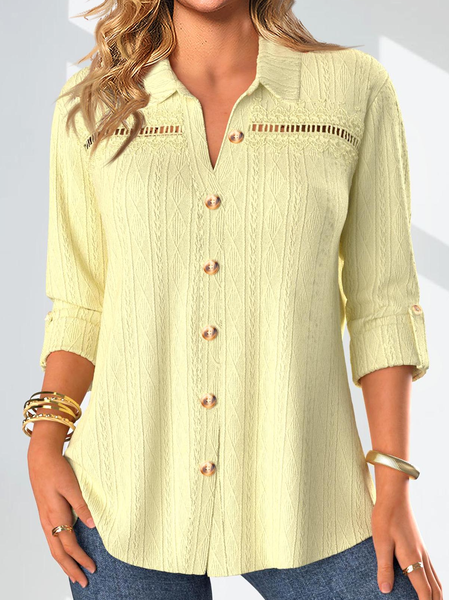 

Plain Casual Shirt Collar Blouse, Yellow, Shirts & Blouses