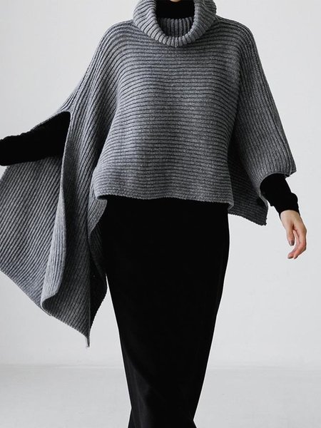 

Turtleneck Loose Urban Plain Sweater, Gray, Pullovers