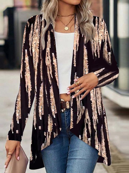

Abstract Wrap Casual Loose Kimono, Black, Cardigans