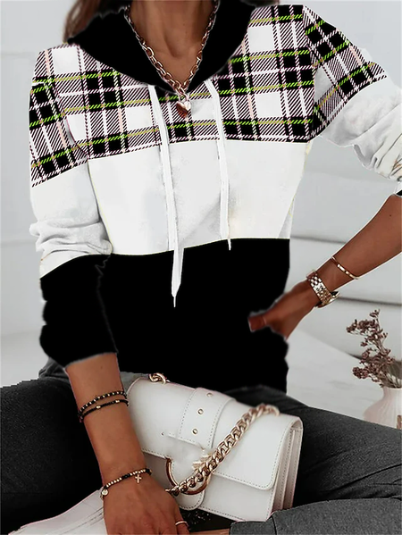 

Plaid Casual Loose Hoodie, Black, Sweatshirts & Hoodies