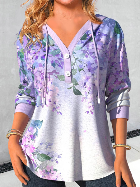 

Casual Loose Hoodie Floral Hoodie, Purple, Sweatshirts & Hoodies