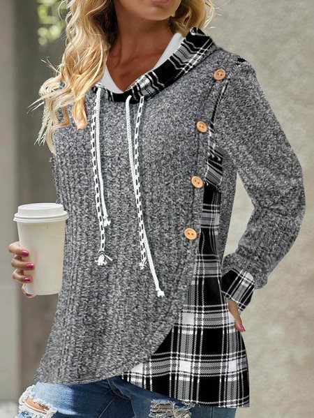 

Casual Loose Knitted Plain Hoodie, Gray, Sweatshirts & Hoodies
