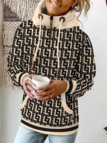 

Turtleneck Casual Loose Geometric Sweatshirt, Khaki, Sweatshirts & Hoodies